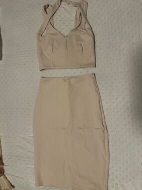Lulu’s Piece Together Beige Two-Piece Dress, XS